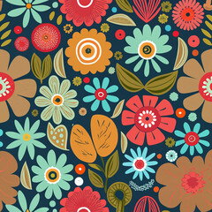 Golden Red blue green floral repeated Colorful seamless repeated Set of Modern vintage floral pattern for allover print and textile industry, Collection of seamless geometric repeated patterns design