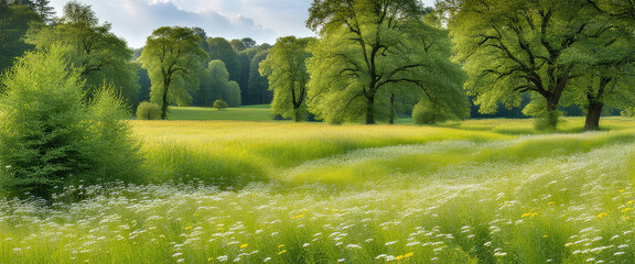 Landscape concept background beautiful meadow fields in summertime