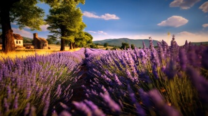 Lavender flowers in the garden at sunset. Selective focus. Mother's day concept with a copy space. Valentine day concept with a copy space. Greeting Card Concept.