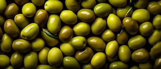 Gordijnen Green olives background full frame banner © Adriana
