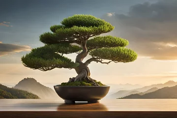 Foto op Plexiglas an image of a bonsai tree in a decorative , capturing intricate details of the leaves and branches © Shahzad