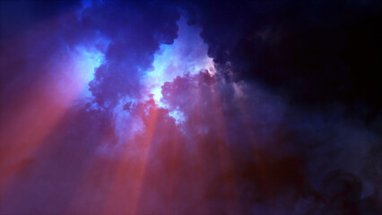 3D rendering of thunderclouds with bright lightning flashes