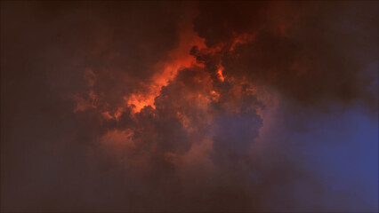 3D rendering of thunderclouds with bright lightning flashes