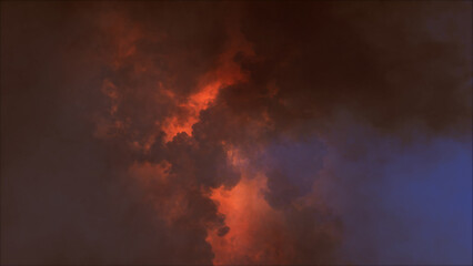 3D rendering of thunderclouds with bright lightning flashes