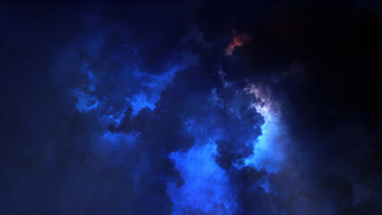 3D rendering of thunderclouds with bright lightning flashes