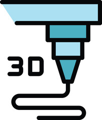 3d side printing icon outline vector. Industry product. Machine brake color flat