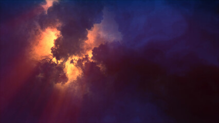 3D rendering of thunderclouds with bright lightning flashes