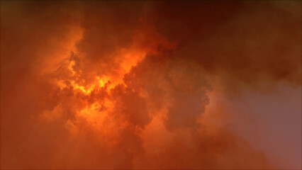 3D rendering of thunderclouds with bright lightning flashes