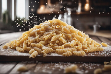 pasta with flour on the top in the kitchen