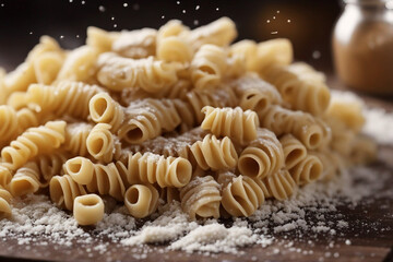 pasta with flour on the top in the kitchen