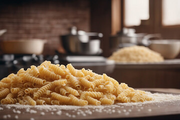 pasta with flour on the top in the kitchen