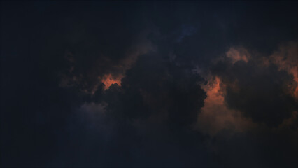 3D rendering of thunderclouds with bright lightning flashes