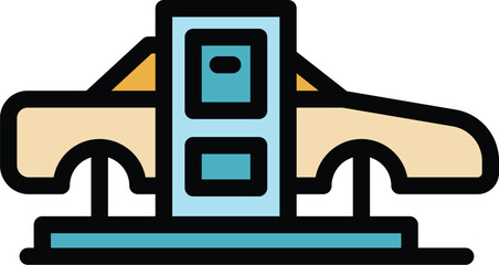 Future car printer icon outline vector. Automotive print. Machine motor color flat