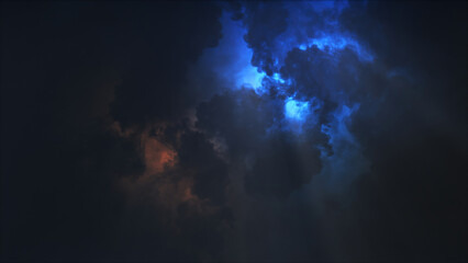3D rendering of thunderclouds with bright lightning flashes