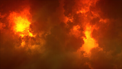 3D rendering of thunderclouds with bright lightning flashes