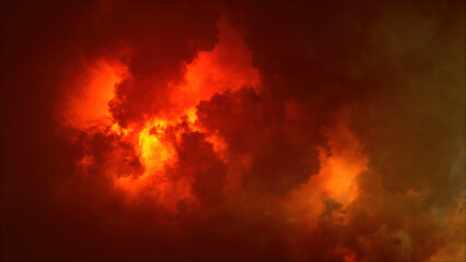 3D rendering of thunderclouds with bright lightning flashes