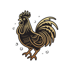 Chicken vector illustration in linocut gravure style
