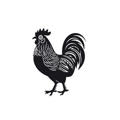 Chicken vector illustration in linocut gravure style