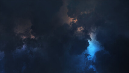 3D rendering of thunderclouds with bright lightning flashes