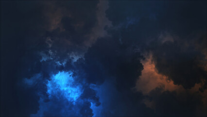 3D rendering of thunderclouds with bright lightning flashes