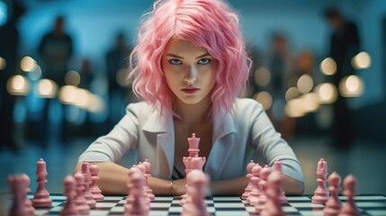 woman playing chess