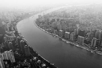 city skyline of shanghai city in black and white