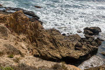 Scenic rocks near the Observation Point the the Crystal Cove Beach, Newport Coast, Newport Beach, Southern California