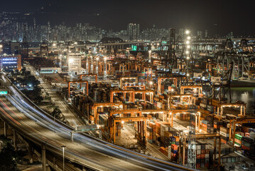 night view of port at hong kong international terminal 