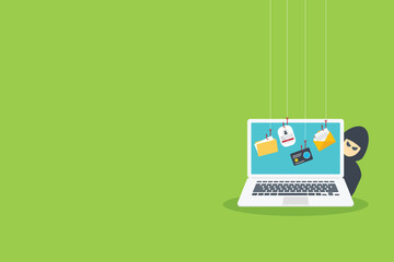 Hacker activity concept background. Flat vector concept illustration of hacker activity.	