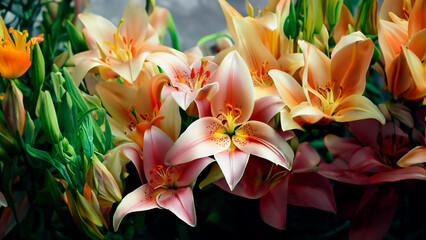 Lilies:
Lilies are admired for their graceful appearance and lovely fragrance. They come in various types, such as Asiatic, Oriental, and Calla lilies, each with its own charm. Green garden, flowers