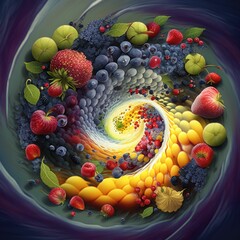 Whirlpool of Berries and Fruits: A Colorful and Delicious Blend of Nature's Best