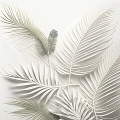 Embossed Paper with Realistic Palm Leaves and Textured White Background