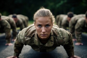 Female soldier doing push-ups