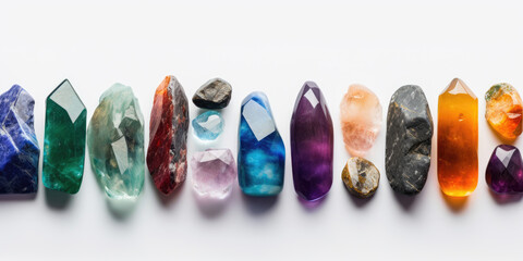 Colorful crystal bars on white background. Geology concept. ai generation