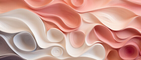 Abstrakcyjne tło 3d. Morelowe, różowe pastelowe odcienie. Warstwy i fale. Sztuka nowoczesna - obrazy, fototapety, plakaty