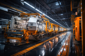 Fototapeta premium Futuristic Factory: A Glimpse Inside the Robot Revolution