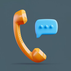 3D Phone handset with speech bubble. Concept of talking with service call support hotline and call center. Communication icon. 3d rendering. Vector illustration