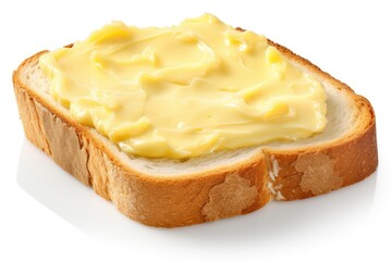 Creamy butter spread over a fresh slice of bread, isolate against a clean, white backdrop. Generative AI