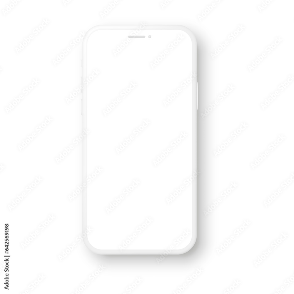Wall mural realistic white mockup smartphone set with blank screen. 3d mobile phone models. vector illustration