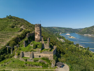 Fototapeta na wymiar Germany Fürstenberg Castle - Amazing Medieval castle on hilltop in Middle Rhine valley above town of Oberdiebach, medieval fortification, ancient heritage