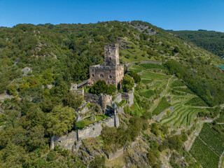Fototapeta na wymiar Germany Gutenfels Castle - Amazing Medieval castle on hilltop in Middle Rhine valley above town of Kaub, medieval fortification, ancient heritage