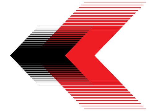 Striped red-black arrow. on a white background. Vector pattern. Modern design element. Abstract vector background