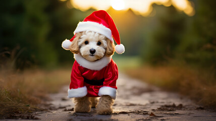 Obraz premium DOG WEARING A SANTA COSTUME