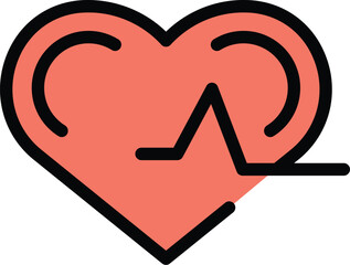 Happy heart rate icon outline vector. Face fun. Effect activity color flat