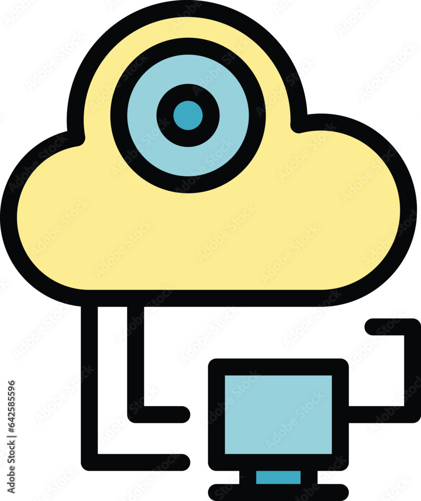 Poster computer data cloud icon outline vector. process build. app code color flat
