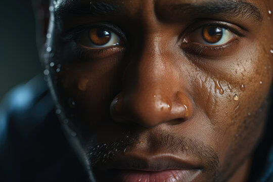 A close-up of a person's face demonstrating the relief that comes with talking openly about mental health. Generative Ai.