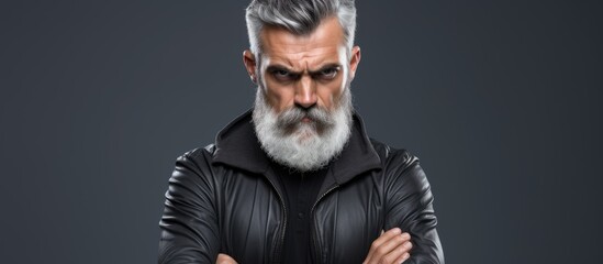 Obraz premium Angry man with gray background space for text