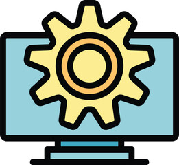 Gear team monitor icon outline vector. App code. Service system color flat