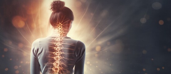 Text and image of a Caucasian woman with back pain emphasizing spinal cord injury awareness and healthcare - Powered by Adobe