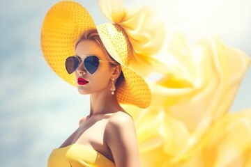 Woman wearing a yellow bikini dress fashionable generative ai